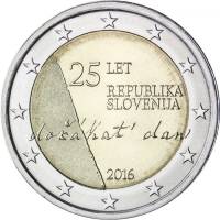 (011) Монета Словения 2016 год 2 евро "25 лет независимости"  Биметалл  VF