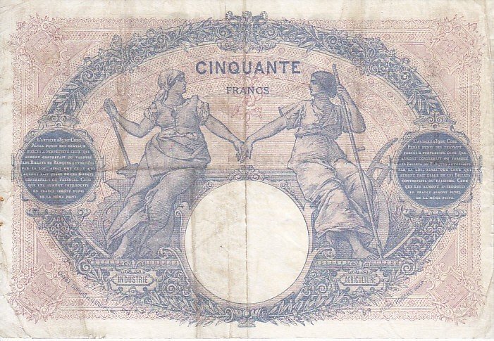 (№1922P-64g.1) Банкнота Франция 1922 год &quot;50 Francs&quot; (Подписи: L)