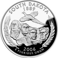 (040s, Ag) Монета США 2006 год 25 центов "Южная Дакота"  Серебро Ag 900  PROOF