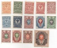 1908-094-100 102-108 Серия Набор марок 14 шт Россия Без ВЗ, Верт мел сетка  19 выпуск III O