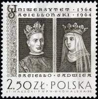 (1964-032) Марка Польша "Король Владислав II и Королева Ядвига" , III Θ
