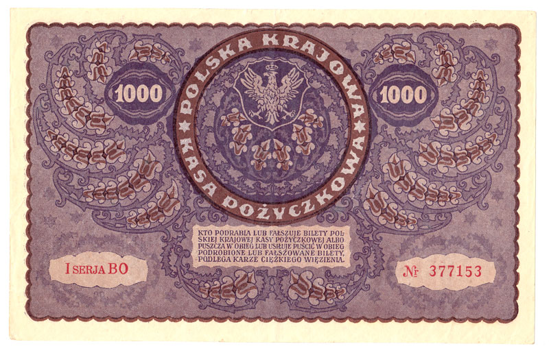 (1919) Банкнота Польша 1919 год 1 000 марок &quot;Тадеуш Костюшко&quot; Серия 1  XF