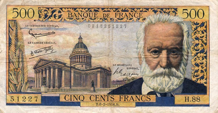 (№1958P-133b) Банкнота Франция 1958 год &quot;500 Francs&quot; (Подписи: G)