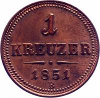 (№1851km2185) Монета Австрия 1851 год 1 Kreuzer (1/120 Талер - А, B, С, Е, Г)