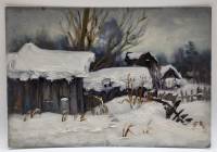 Картина Тулаев В. Н. 1981 г. Деревня зимой Пейзаж масло картон 35х25 см