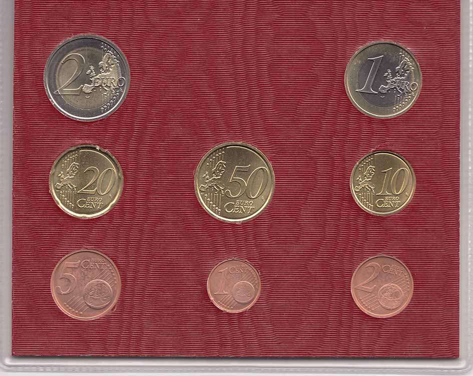 (2008, 8 монет) Набор монет Ватикан 2008 год &quot;Бордовый&quot;   Буклет