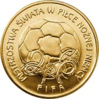(113) Монета Польша 2006 год 2 злотых "ЧМ по футболу Германия 2006"  Латунь  UNC