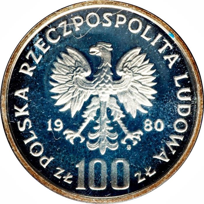 (1980) Монета Польша 1980 год 100 злотых &quot;Глухарь&quot;  Серебро Ag 625  PROOF