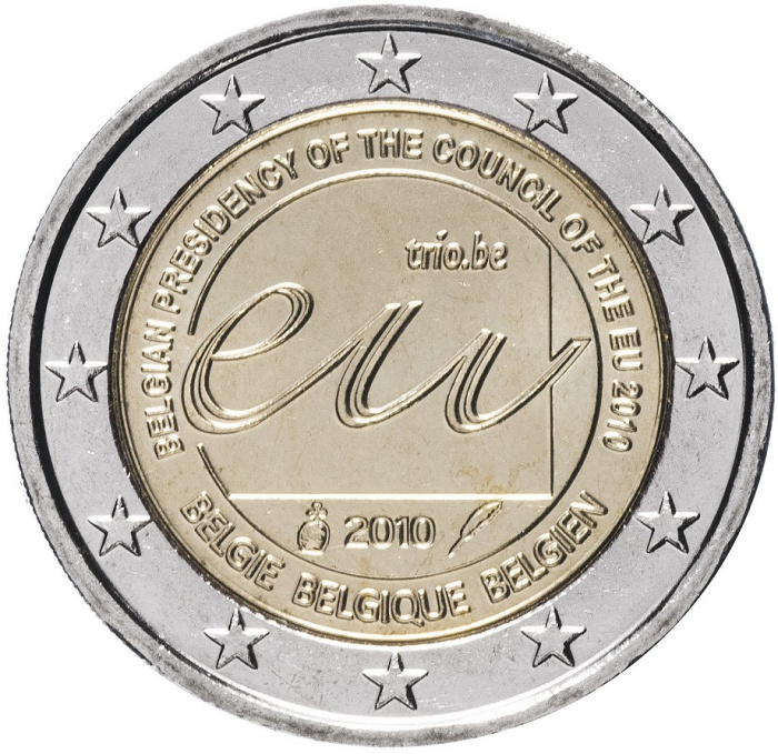 (007) Монета Бельгия 2010 год 2 евро &quot;Председательство в ЕС&quot;  Биметалл  UNC