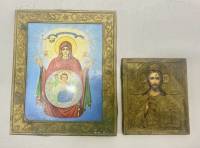 Иконы православные с металлиическим окладом 2 шт Богородица + Иисус Христос 