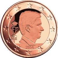 (2014) Монета Бельгия 2014 год 1 цент  4 тип. с МД, король Филипп Серебрение  UNC