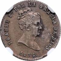 (№1836km513.2A (Севилья з - д-р)) Монета Испания 1836 год 2 Reales (Севилья з - д-р)