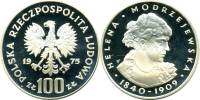 (1975) Монета Польша 1975 год 100 злотых "Хелена Моджеевская"  Серебро Ag 625  PROOF