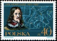 (1987-043) Марка Польша "Я. Гевелий"    300 лет со дня смерти Яна Гевелия III Θ