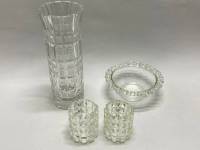 Ваза, конфетница, 2 подсвечника стекло, резьба