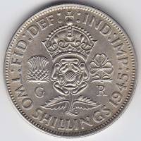 (1945) Монета Великобритания 1945 год 2 шиллинга "Георг VI"  Серебро Ag 500  XF