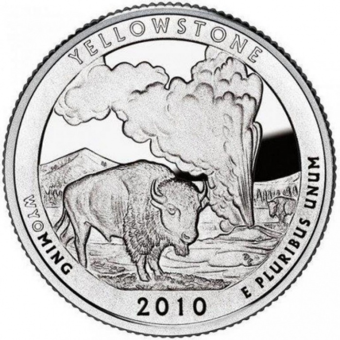 002d Монета США 2010 год 25 центов Йеллоустон  Медь-Никель  UNC