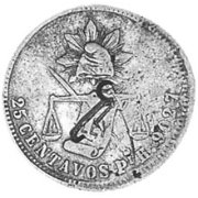 (№1872km4.1R(R4.1)) Монета Куба 1872 год 25 Centavos (Countermarked Coinage (Decimal Issue))