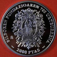 () Монета Испания 2000 год 2000 песет ""  Биметалл (Серебро - Ниобиум)  UNC