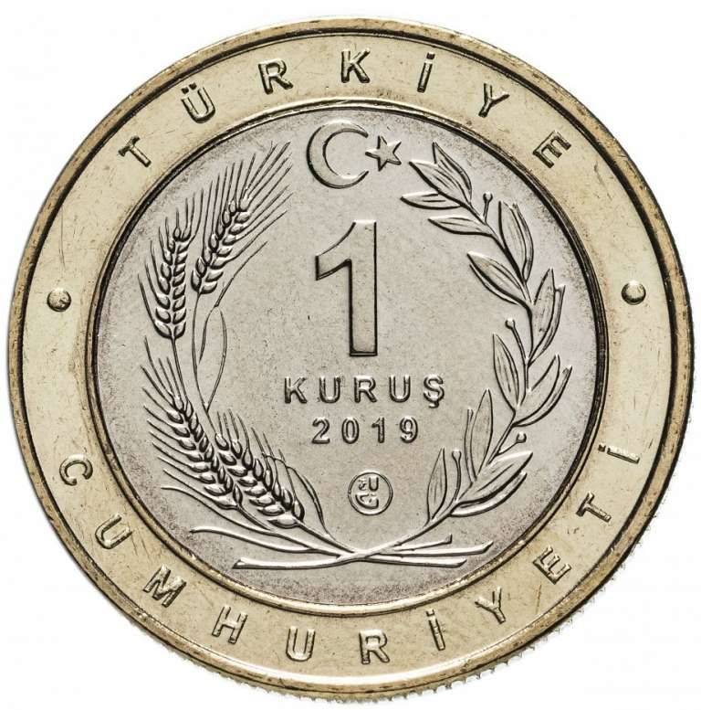 (2019) Монета Турция 2019 год 1 куруш &quot;Рябинник&quot; Внешнее кольцо жёлтое Биметалл  UNC