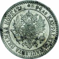 (1874, S) Монета Финляндия 1874 год 1 марка   Серебро Ag 868  XF