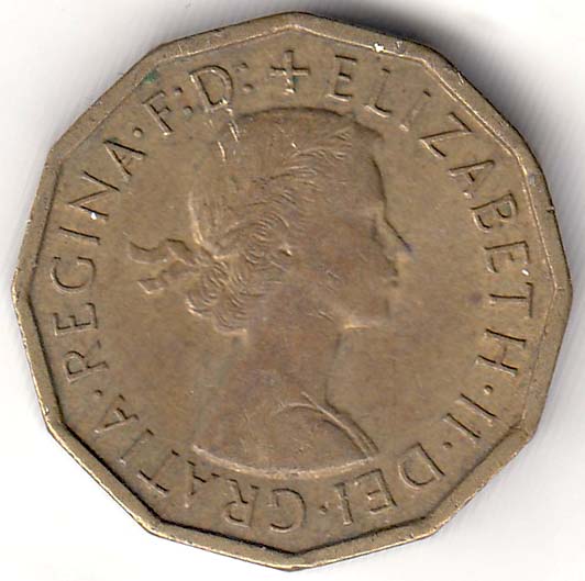 (1964) Монета Великобритания 1964 год 3 пенса &quot;Елизавета II&quot;  Латунь  VF