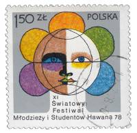 (1978-028) Марка Польша "Эмблема"    11 Фестиваль молодежи и студентов в Гаване II Θ