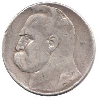 (1935) Монета Польша 1935 год 10 злотых "Юзеф Пилсудский"  Серебро Ag 750  VF