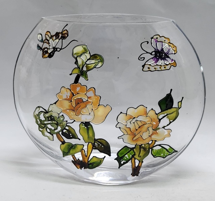 Ваза стекло прозрачная с цветочным рисунком 