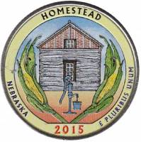 (026d) Монета США 2015 год 25 центов "Гомстед"  Вариант №2 Медь-Никель  COLOR. Цветная