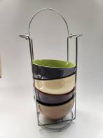 Набор тарелок супниц салатников разноцветных 4 шт на подставке