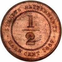 () Монета Стрейтс Сетлментс («Поселения у пролива»)  1889 год 12  ""   Бронза  UNC