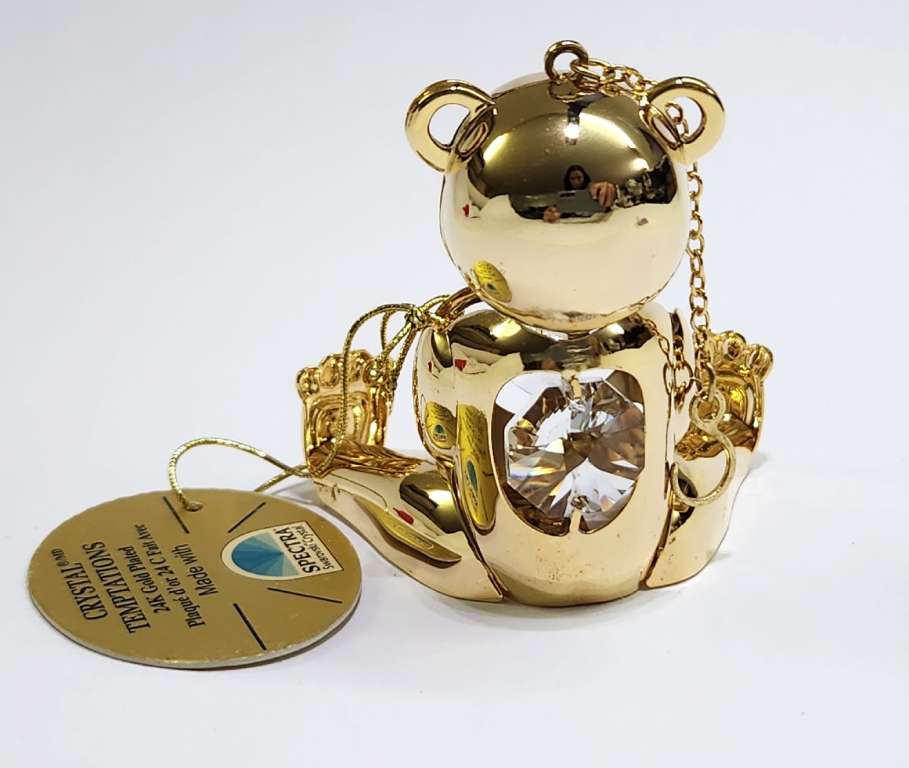 Сувенир Мишка с сердцем 4,5*5 см  металл покрытие золото 24 к. кристаллы Сваровски США  новый