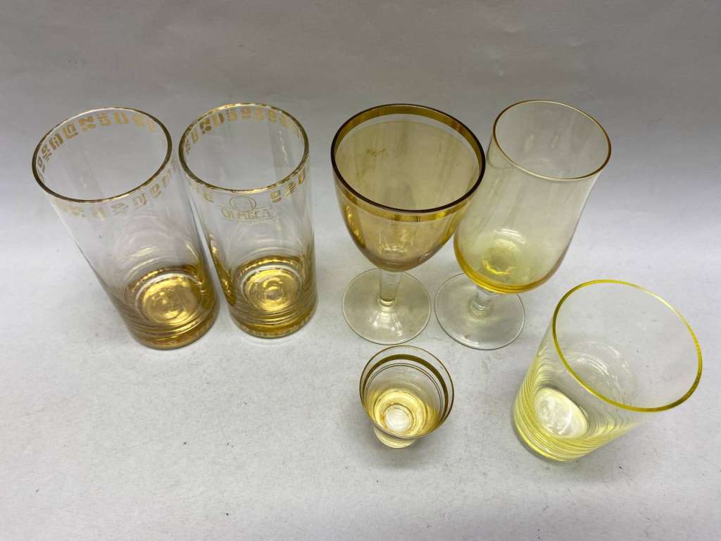 Стаканы, рюмки, фужер, цветное стекло, 6 шт