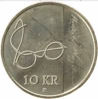 (2008) Монета Норвегия 2008 год 10 крон "Генрих Вергеланд"  Латунь  XF