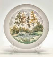 Тарелка декоративная настенная, пейзаж с березами, напыление, Богдановичи, СССР