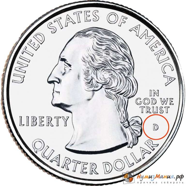 (011d) Монета США 2001 год 25 центов &quot;Нью-Йорк&quot;  Вариант №1 Медь-Никель  COLOR. Цветная