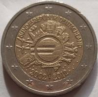 009 Монета Германия (ФРГ) 2012 год 2 евро 10 лет наличному обращению Евро Двор F Биметалл  XF