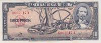 (,) Банкнота Куба 1960 год 10 песо "Карлос Мануэль де Сеспедес"   UNC