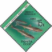 (1991-004) Марка СССР "Хамса"   Фауна Чёрного моря III Θ
