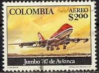 (№1976-1314) Марка Колумбия 1976 год "Аэробус 747", Гашеная