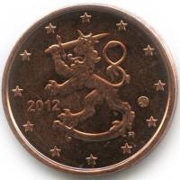 2012 Монета Финляндия 2012 год 2 евроцента 3-й тип образца 2008, буквы FI, знак МД Бронза  UNC