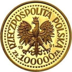 () Монета Польша 1991 год 100000  &quot;&quot;    AU