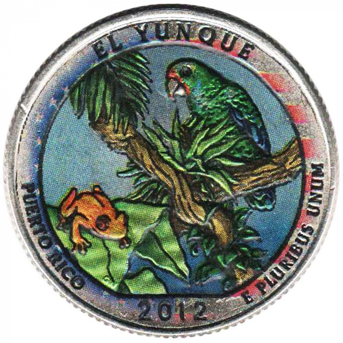 (011d) Монета США 2012 год 25 центов &quot;Эль-Юнке&quot;  Вариант №2 Медь-Никель  COLOR. Цветная