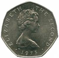 (№1971km24) Монета Остров Мэн 1971 год 50 Pence (Парусное Судно Викингов)