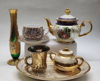 Кофейная пара костяной фарфор Fuji Поднос сахарница ваза чайник фарфор золотой цвет