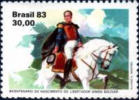 (№1983-1976) Марка Бразилия 1983 год "Второе Столетие Рождаются Simoacuten Boliacutevar", Гашеная