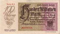 (№1923) Банкнота Германия 1923 год "100,000,000 Mark"