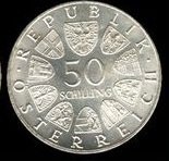 (,) Монета Австрия 1972 год 50 шиллингов   Серебро Ag 900  UNC