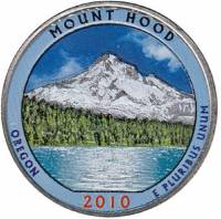 (005p) Монета США 2010 год 25 центов "Маунт-Худ"  Вариант №1 Медь-Никель  COLOR. Цветная